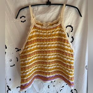 easel Crochet cottage girlhood core Halter Tank in Cream, Mustard & Mauve Large